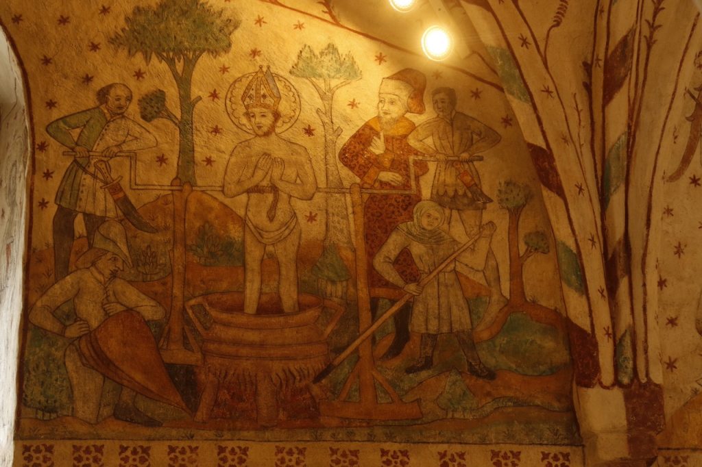 Image of St Erasmus wall-painting in Kalanti church. Photo by Janika Aho