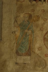 An unknown bishop, possibly St Botolph, depicted in the church of Lohja. Photo by Janika Aho.